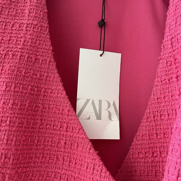 NWT ZARA NEW WOMAN SS22 FUCHSIA TEXTURED Weave CROP TOP 4661 Sz Small Tweed - Picture 8 of 8